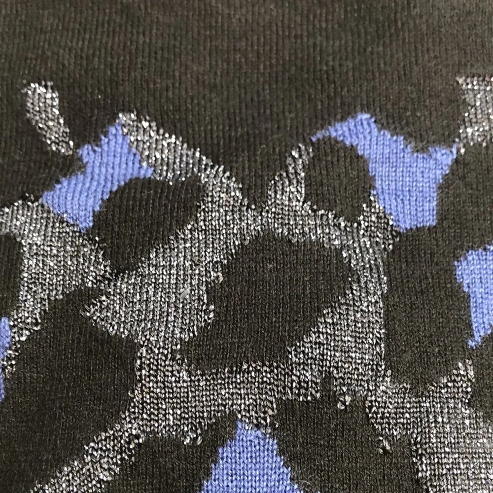 NEW Kate Spade Black Pullover Sweater Silver Blue Leopard Valentine Heart Small